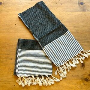 Black and White Striped Turkish Towels - Set of 2